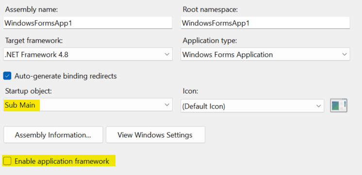 VB Project Properties